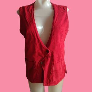 Large Vintage Prior Western Vest Red Corduroy Sleeveless Snap Closure Cowgirl
